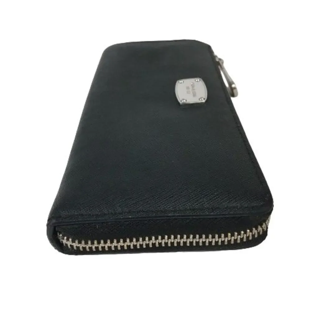 Michael Kors Jet Set Zip Wallet Black Saffiano Leather w/Silver Full Size Long